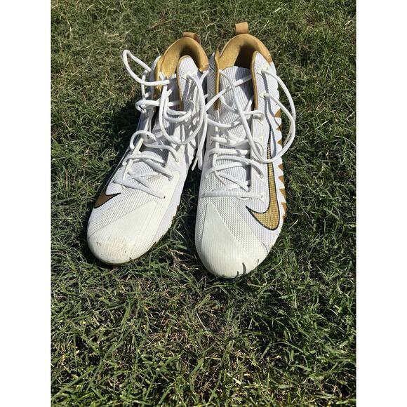Nike Alpha Menace Pro Mid PROMO Football Cleats Size 15 White/Gold CI1791-100